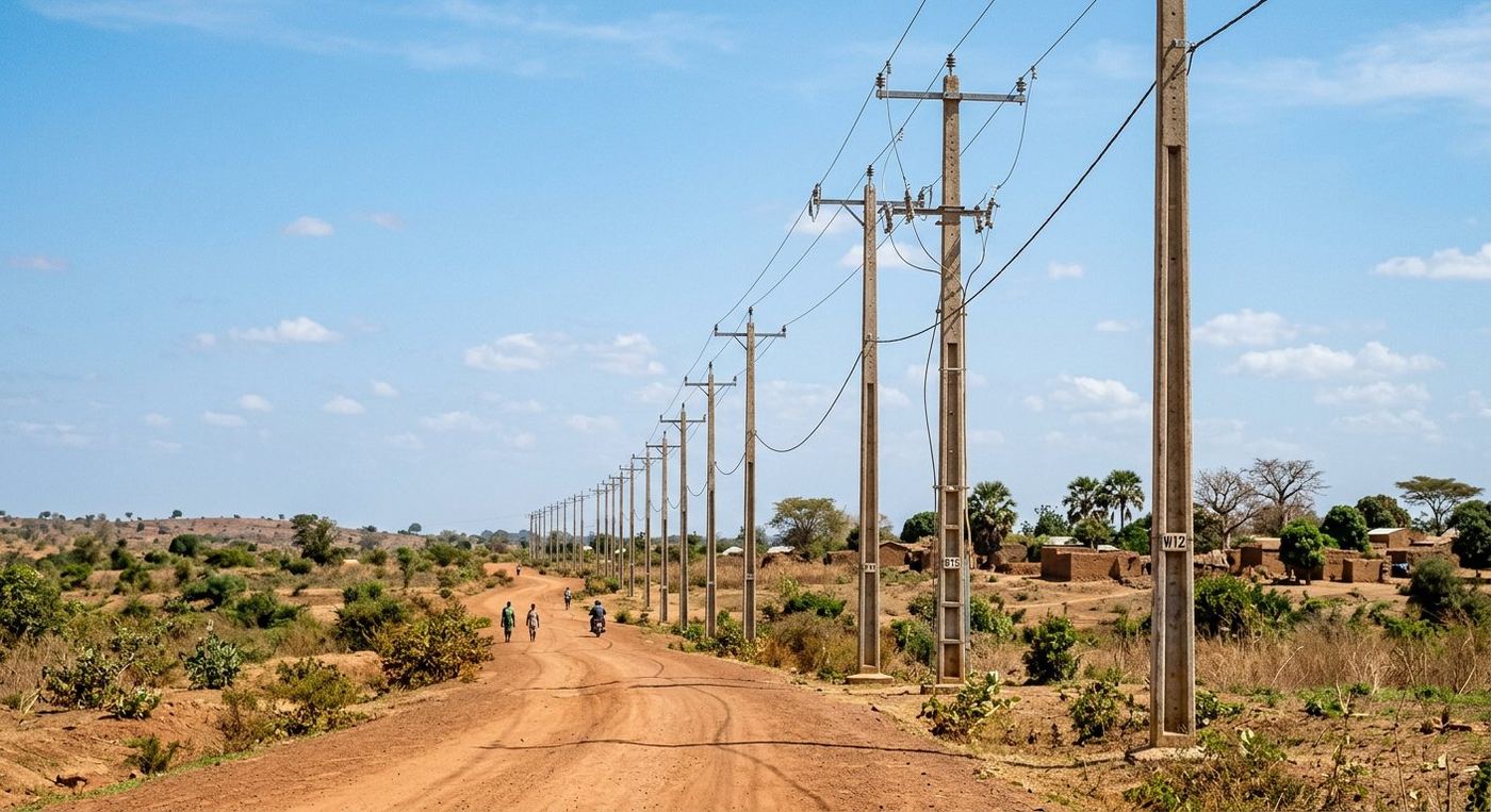 Poteaux électriques en béton alignés le long d'une route